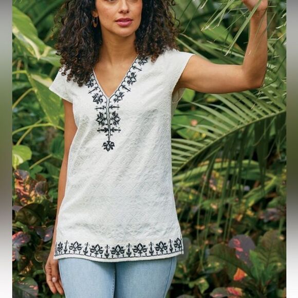 Soft Surroundings Kapri Cotton Blend Embroidered Tunic Top In White Size 3X - Picture 1 of 9